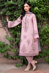 JAZMIN - 3PC DHANAK EMBROIDERED SHIRT WITH TWILL PRINTED SHAWL AND TROUSER - HZG1883