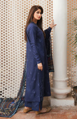 SERAN - 3PC DHANAK EMBROIDERED SHIRT WITH TWILL PRINTED SHAWL AND TROUSER - HZG1681