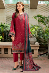 JAZMIN - 3PC KHADDAR EMBROIDERED SHIRT WITH TWILL PRINTED SHAWL AND TROUSER - HZG1933