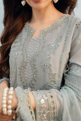 NUREH - 3PC LAWN LASERWORK EMBROIDERED SHIRT WITH KHADDI NET EMBROIDERED DUPATTA AND TROUSER - HZG2816