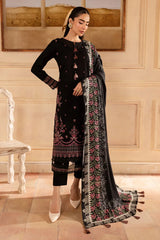 NUREH - 3PC DHANAK EMBROIDERED SHIRT WITH TWILL PRINTED SHAWL AND TROUSER - HZG2546