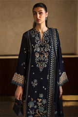 ZAHA - 3PC DHANAK EMBROIDERED SHIRT WITH DHANAK EMBROIDERED SHAWL AND TROUSER - HZU2464