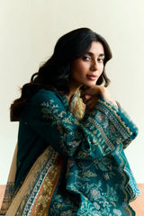 ZARA SHAH JAHAN - 3PC DHANAK EMBROIDERED SHIRT WITH TWILL PRINTED SHAWL AND TROUSER - HZG2343