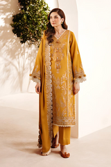 FLORENT - 3PC DHANAK EMBROIDERED SHIRT WITH DHANAK EMBROIDERED SHAWL AND TROUSER - HZG2454