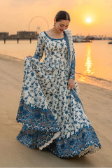 FAIZA SAQLAIN - 3PC LAWN EMBROIDERED SHIRT WITH EMBROIDERED KHADDI NET DUPATTA AND TROUSER - HZG2845