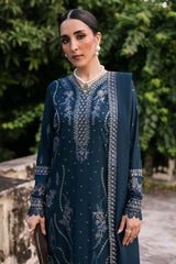 NUREH - 3PC DHANAK EMBROIDERED SHIRT WITH DHANAK EMBROIDERED SHAWL AND TROUSER - HZG2599