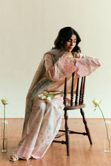 ZARA SHAH JAHAN - 3PC DHANAK EMBROIDERED SHIRT WITH TWILL PRINTED SHAWL AND EMBROIDERED TROUSER - HZG2315