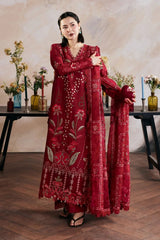 MARYAM HUSSAIN - 3PC LAWN EMBROIDERED SHIRT WITH KHADDI NET EMBROIDERED DUPATTA AND TROUSER - HZG3025