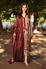 ZAINAB CHOTTANI - 3PC DHANAK EMBROIDERED SHIRT WITH TWILL PRINTED SHAWL AND TROUSER - HZG1499