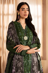 NUREH - 3PC DHANAK EMBROIDERED SHIRT WITH TWILL PRINTED SHAWL AND TROUSER - HZU2538