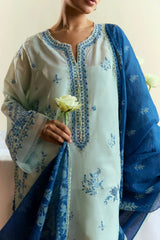 ZARA SHAH JAHAN - 3PC DHANAK EMBROIDERED SHIRT WITH TWILL PRINTED SHAWL AND TROUSER - HZG2398