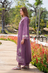 GARNET - 3PC LAWN EMBROIDERED SHIRT WITH CHIFFON PRINTED DUPATTA AND TROUSER - HZG2954