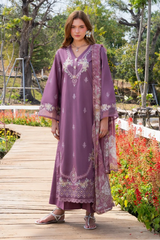 GARNET - 3PC LAWN EMBROIDERED SHIRT WITH CHIFFON PRINTED DUPATTA AND TROUSER - HZG2954