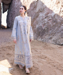 QALAMKAR - 3PC LAWN CHIKANKAARI EMBROIDERED SHIRT WITH ORGANZA EMBROIDERED DUPATTA AND TROUSER - HZG2187