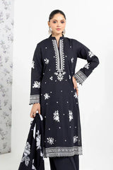 BAREEZE - 3PC DHANAK EMBROIDERED SHIRT WITH TWILL PRINTED SHAWL AND TROUSER - HZG1787