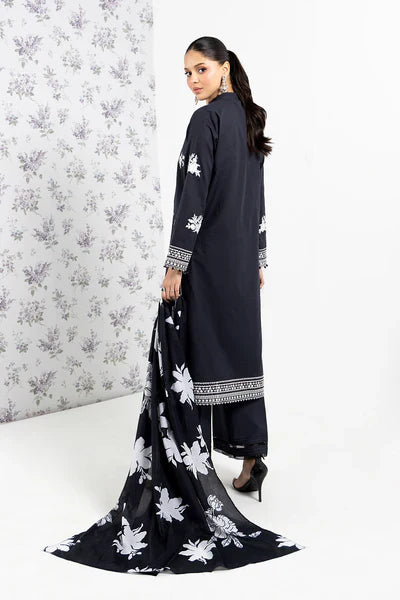 BAREEZE - 3PC DHANAK EMBROIDERED SHIRT WITH TWILL PRINTED SHAWL AND TROUSER - HZG1787