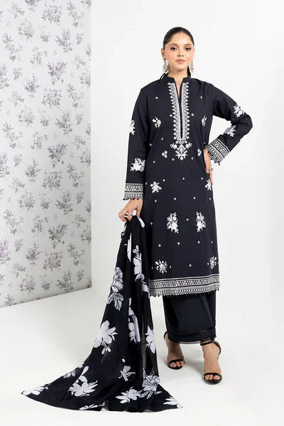 BAREEZE - 3PC DHANAK EMBROIDERED SHIRT WITH TWILL PRINTED SHAWL AND TROUSER - HZG1787