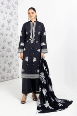 BAREEZE - 3PC DHANAK EMBROIDERED SHIRT WITH TWILL PRINTED SHAWL AND TROUSER - HZG1787