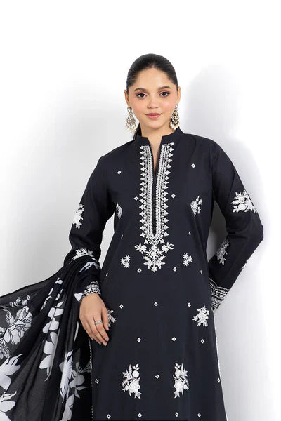 BAREEZE - 3PC DHANAK EMBROIDERED SHIRT WITH TWILL PRINTED SHAWL AND TROUSER - HZG1787