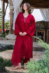 GARNET - 3PC LAWN CHIKANKAARI EMBROIDERED SHIRT WITH KHADDI NET EMBROIDERED DUPATTA AND TROUSER - HZG2997
