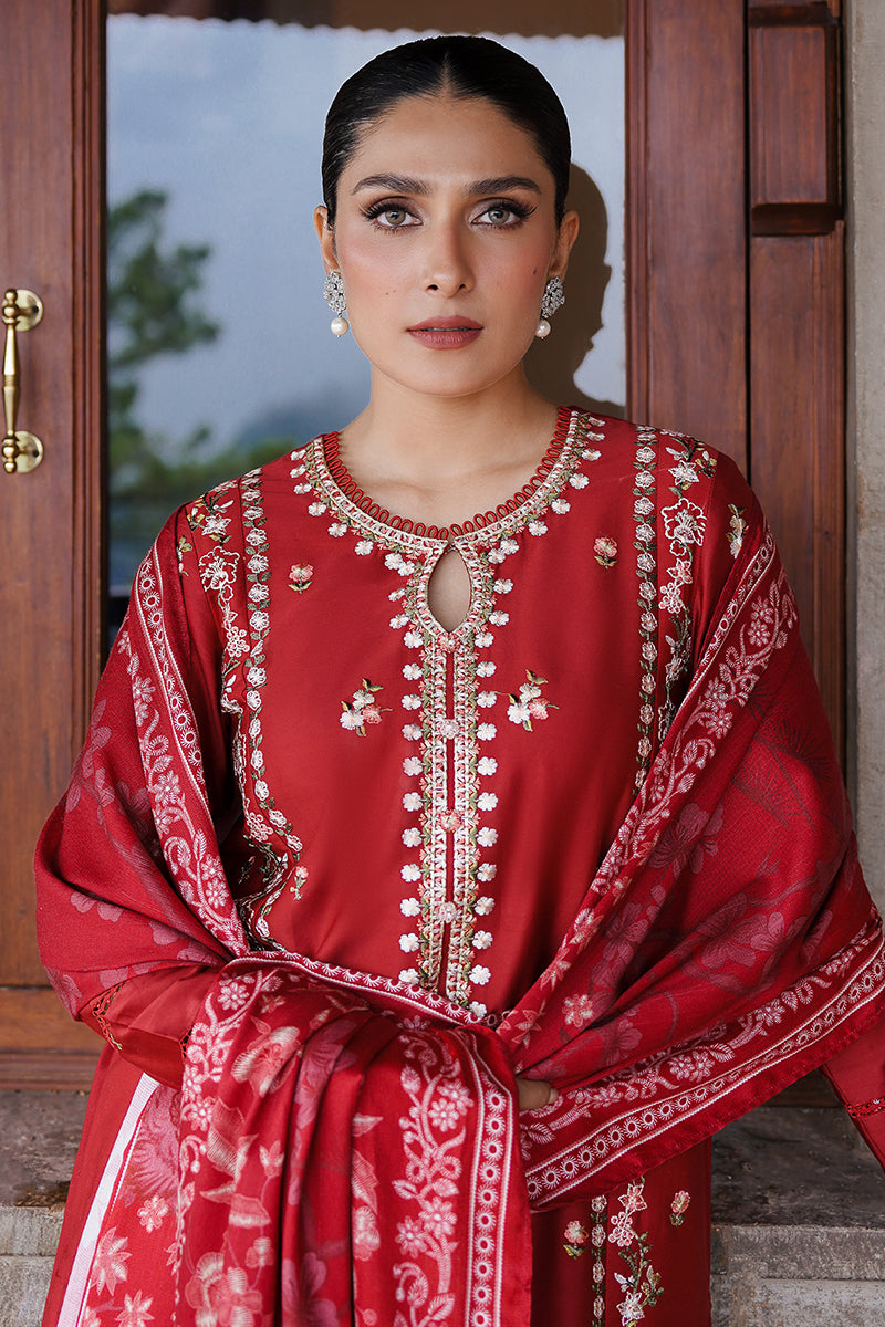CROSS STITCH - 3PC DHANAK EMBROIDERED SHIRT WITH TWILL PRINTED SHAWL AND TROUSER - HZG1929