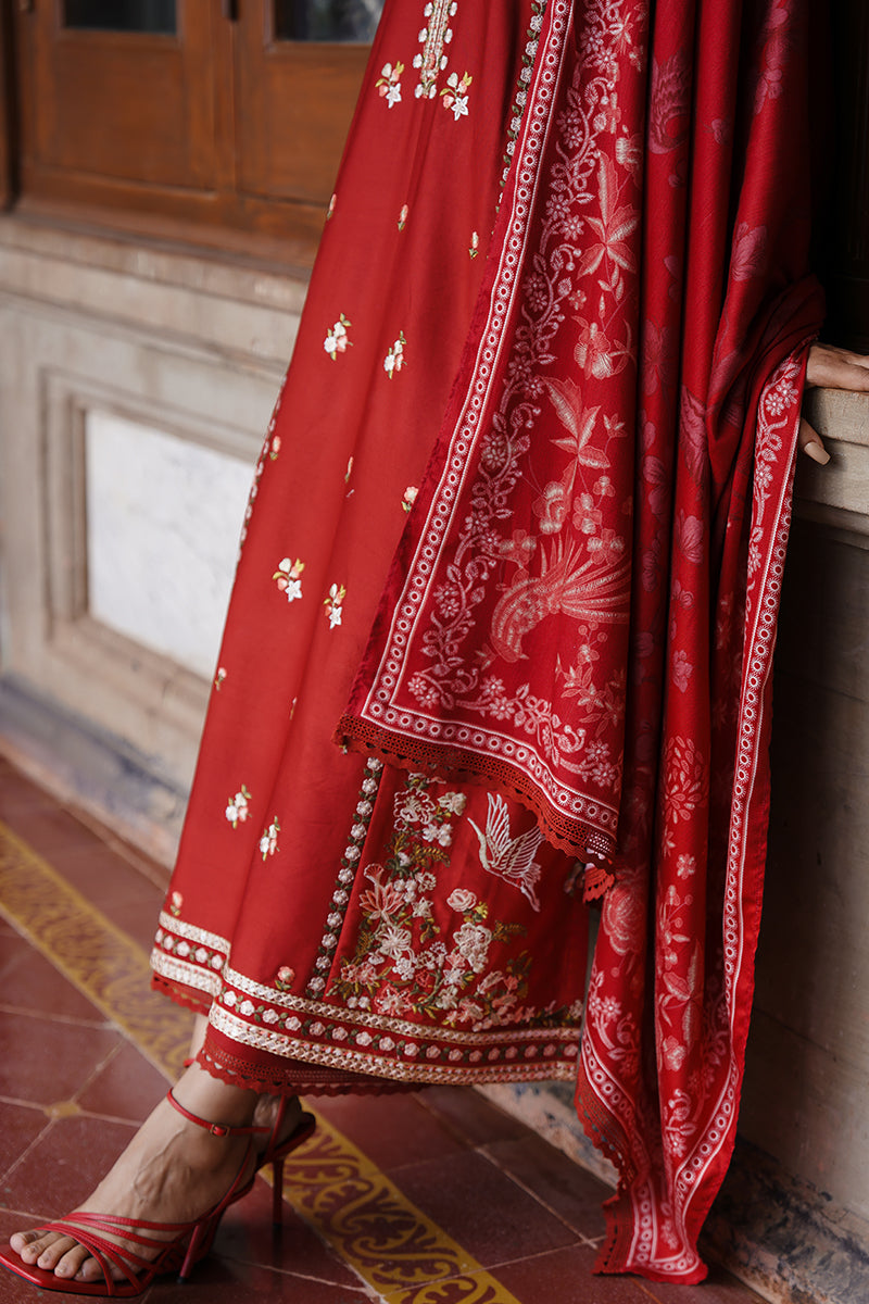 CROSS STITCH - 3PC DHANAK EMBROIDERED SHIRT WITH TWILL PRINTED SHAWL AND TROUSER - HZG1929