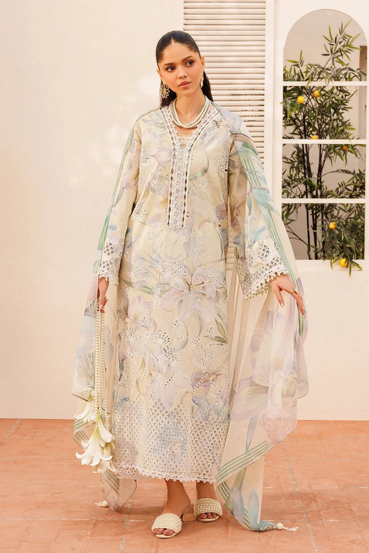 BAROQUE - 3PC LAWN PRINTED SHIRT WITH SILK PRINTED DUPATTA AND TROUSER - HZG3014