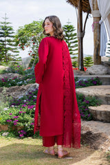 GARNET - 3PC LAWN CHIKANKAARI EMBROIDERED SHIRT WITH KHADDI NET EMBROIDERED DUPATTA AND TROUSER - HZG2997
