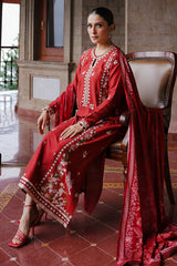 CROSS STITCH - 3PC DHANAK EMBROIDERED SHIRT WITH TWILL PRINTED SHAWL AND TROUSER - HZG1929