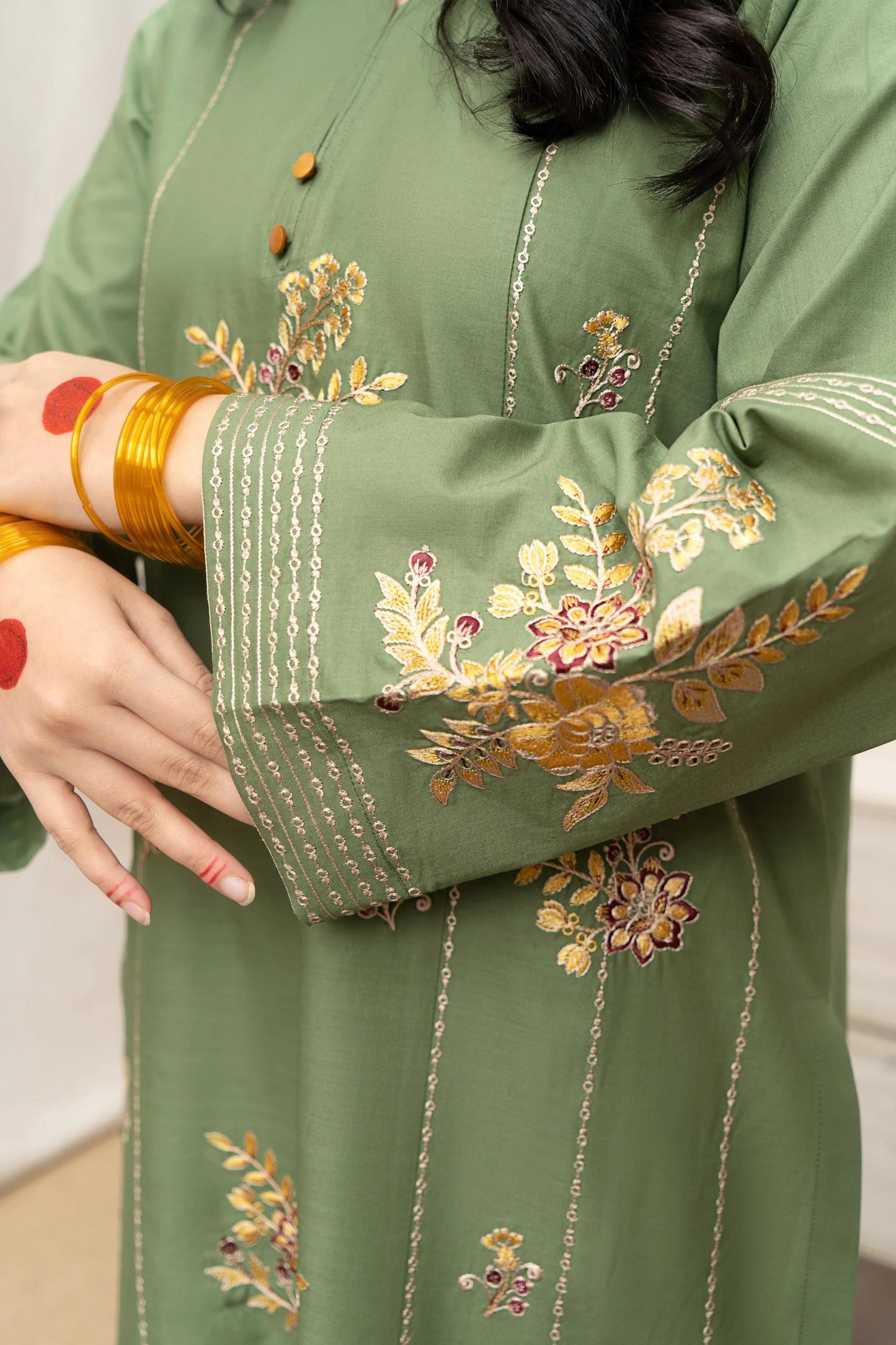 URGE - 3PC DHANAK EMBROIDERED SHIRT WITH TWILL PRINTED SHAWL AND EMBROIDERED TROUSER - HZG2356