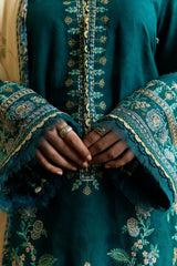 ZARA SHAH JAHAN - 3PC DHANAK EMBROIDERED SHIRT WITH TWILL PRINTED SHAWL AND TROUSER - HZG2343