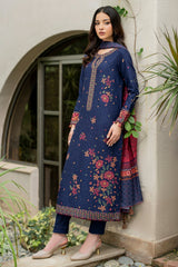 JAZMIN - 3PC KHADDAR EMBROIDERED SHIRT WITH TWILL PRINTED SHAWL AND TROUSER - HZG1828
