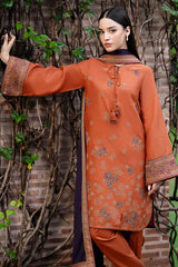 JAZMIN - 3PC DHANAK EMBROIDERED SHIRT WITH DHANAK EMBROIDERED SHAWL AND TROUSER - HZG1800