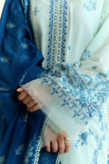 ZARA SHAH JAHAN - 3PC DHANAK EMBROIDERED SHIRT WITH TWILL PRINTED SHAWL AND TROUSER - HZG2398