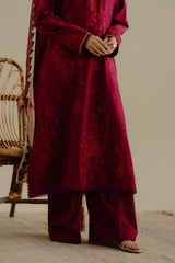 ZARA SHAH JAHAN - 3PC DHANAK EMBROIDERED SHIRT WITH TWILL PRINTED SHAWL AND TROUSER - HZG2266