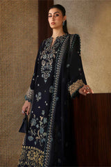 ZAHA - 3PC DHANAK EMBROIDERED SHIRT WITH DHANAK EMBROIDERED SHAWL AND TROUSER - HZU2464