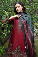 JAZMIN - 3PC DHANAK SEQUIN EMBROIDERED SHIRT WITH TWILL PRINTED SHAWL AND TROUSER - HZG1886