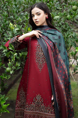 JAZMIN - 3PC DHANAK SEQUIN EMBROIDERED SHIRT WITH TWILL PRINTED SHAWL AND TROUSER - HZG1886