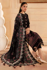 NUREH - 3PC DHANAK EMBROIDERED SHIRT WITH TWILL PRINTED SHAWL AND TROUSER - HZG2546