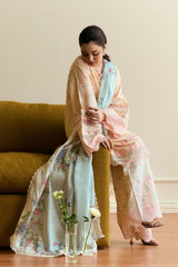 ZARA SHAH JAHAN - 3PC DHANAK EMBROIDERED SHIRT WITH TWILL PRINTED SHAWL AND EMBROIDERED TROUSER - HZG2315