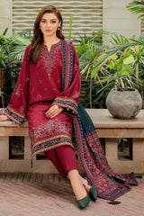 JAZMIN - 3PC KHADDAR EMBROIDERED SHIRT WITH TWILL PRINTED SHAWL AND TROUSER - HZG1933
