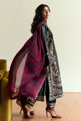 ZARA SHAH JAHAN - 3PC DHANAK EMBROIDERED SHIRT WITH TWILL PRINTED SHAWL AND EMBROIDERED TROUSER - HZG2314