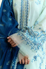 ZARA SHAH JAHAN - 3PC DHANAK EMBROIDERED SHIRT WITH TWILL PRINTED SHAWL AND TROUSER - HZG2398