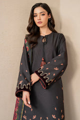 JAZMIN - 3PC KHADDAR EMBROIDERED SHIRT WITH TWILL PRINTED SHAWL AND TROUSER - HZG1912