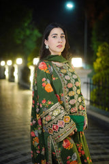 BAROQUE - 3PC SHAMOZE SILK PRINTED EMBROIDERED SHIRT WITH SILK PRINTED EMBROIDERED DUPATTA AND TROUSER - HZU2497