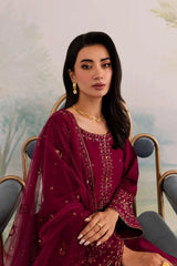 JAZMIN - 3PC DHANAK EMBROIDERED SHIRT WITH ORGANZA EMBROIDERED DUPATTA AND TROUSER - HZG2415