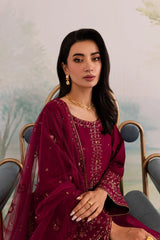 JAZMIN - 3PC DHANAK EMBROIDERED SHIRT WITH ORGANZA EMBROIDERED DUPATTA AND TROUSER - HZG2415