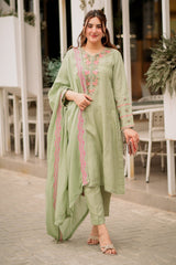 GARNET - 3PC LAWN EMBROIDERED SHIRT WITH CHIFFON EMBROIDERED DUPATTA AND TROUSER - HZG1602