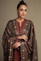 IMAGE - 3PC DHANAK EMBROIDERED SHIRT WITH DHANAK EMBROIDERED SHAWL AND TROUSER - HZG2544