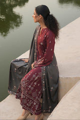 IMAGE - 3PC DHANAK EMBROIDERED SHIRT WITH DHANAK EMBROIDERED SHAWL AND TROUSER - HZG2544
